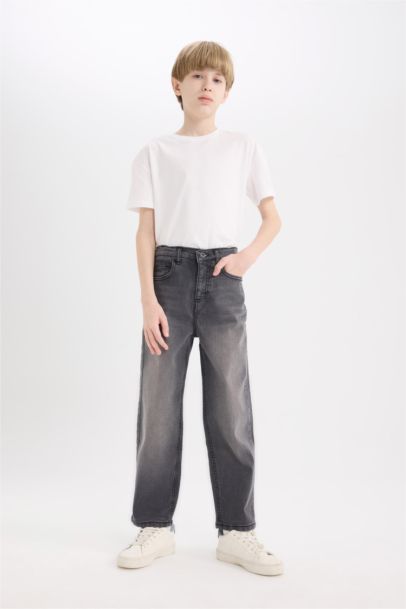 Loose Fit Düz Paça Basic Düz Jean Pantolon Erkek Çocuk