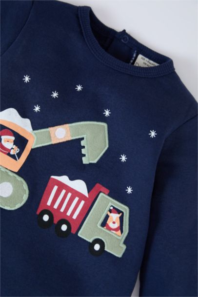 Erkek Bebek Yenidoğan Yılbaşı Temalı Uzun Kollu Tulum