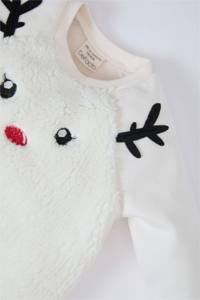 Kız Bebek Yılbaşı Temalı 2'li Takım Pelüş Sweatshirt Beli Lastikli Tayt