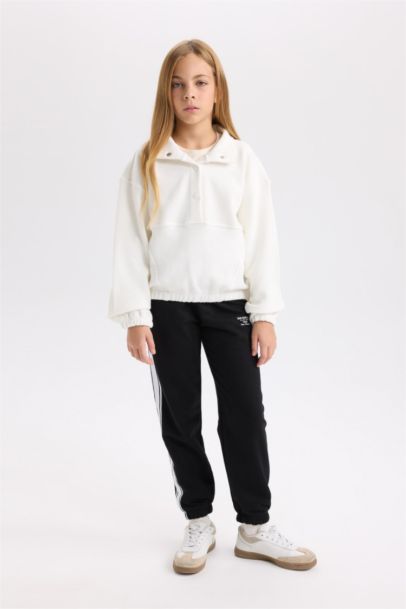 Girl Black Elastic Waist Leg Printed Jogger Sweatpants