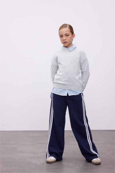 Pantalon Sweatpants rayé à jambes larges pour Fille