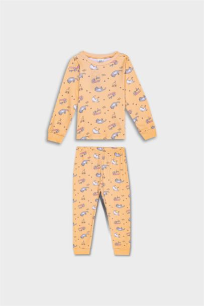 طقم بيجاما بيبي بناتي قصة عادية كم طويل - قطعتين