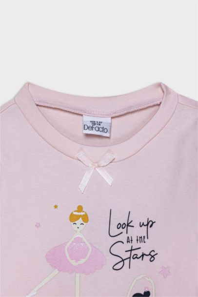 طقم بيجاما بيبي بناتي بطبعة باليه قصة عادية - قطعتين