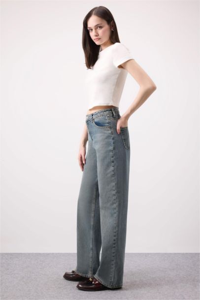 90's Wide Leg High Waist Long Washed Jeans