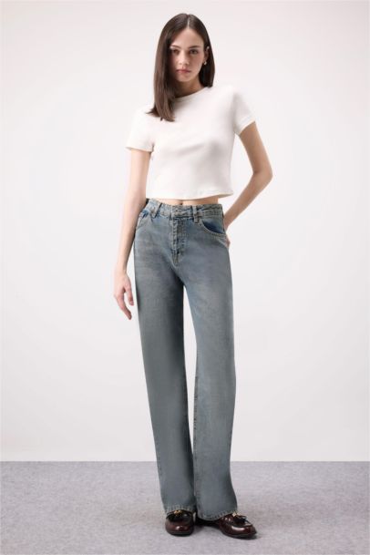 90's Wide Leg High Waist Long Washed Jeans