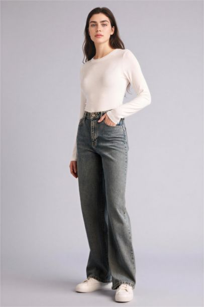 Pantalon Jean taille haute large et long Style des années 90