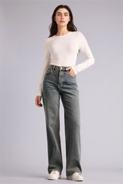 Pantalon Jean taille haute large et long Style des années 90