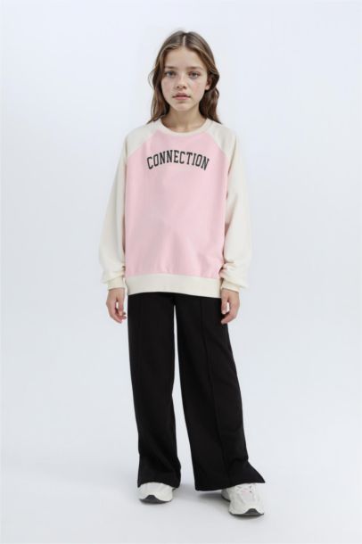 Relax Fit Bisiklet Yaka Baskılı Sweatshirt Kız Çocuk