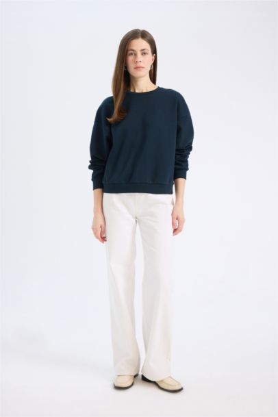 Regular Fit Crew Neck Thick Basic Sweatshirt