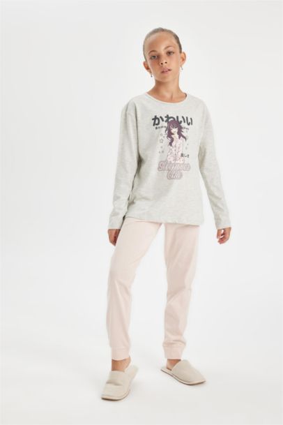 طقم بيجاما محاك بناتي قصة عادية - قطعتين