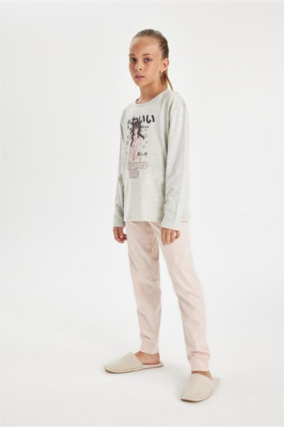 طقم بيجاما محاك بناتي قصة عادية - قطعتين