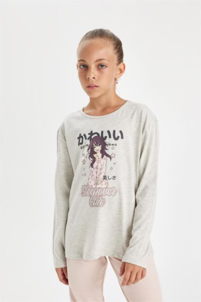 طقم بيجاما محاك بناتي قصة عادية - قطعتين