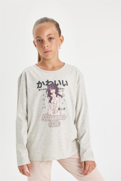 طقم بيجاما محاك بناتي قصة عادية - قطعتين