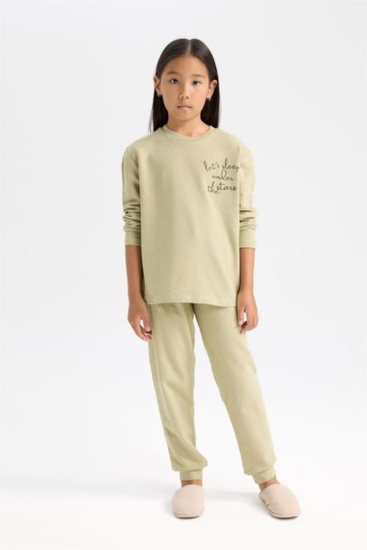 Pijama Takımı Baskılı Uzun Kollu Üst Beli Lastikli Uzun Alt Kız Çocuk