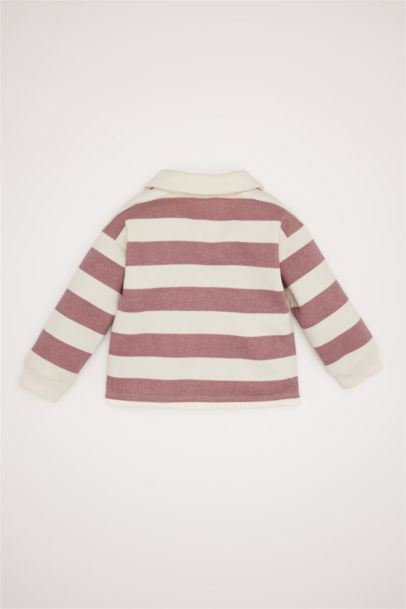 Sweatshirt rayé à Col Polo et Coupe Régulière pour bébé Fille