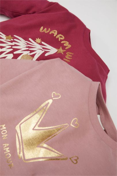 تيشيرت كم طويل الكريسماس قصة عادية برقبة مستديرة للبيبي بنت -  قطعتين