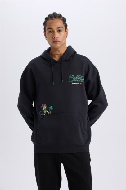 NBA Boston Celtics Oversize Geniş Kalıp Kapüşonlu Sırt Baskılı Kalın Sweatshirt