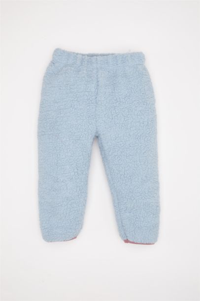 Kız Bebek 2'li Takım Pelüş Fermuarlı Dik Yaka Sweatshirt Beli Lastikli Alt