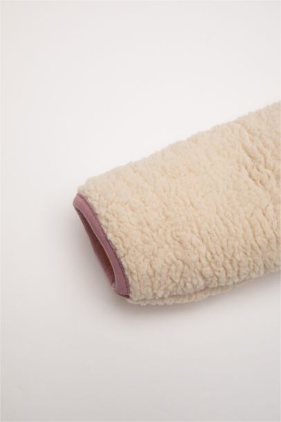 Kız Bebek 2'li Takım Pelüş Fermuarlı Dik Yaka Sweatshirt Beli Lastikli Alt