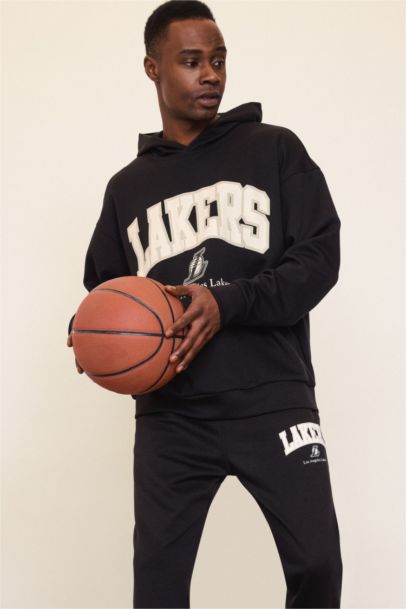 NBA Los Angeles Lakers Oversıze Kapüşonlu Skuba Dalgıç Kumaş Sweatshirt