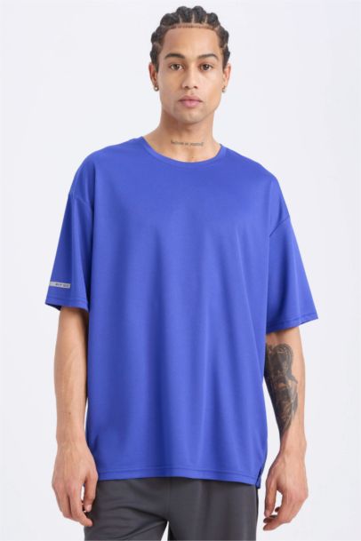 Hızlı Kuruyan Boxy Fit Bisiklet Yaka Baskılı Sporcu Kısa Kollu Tişört