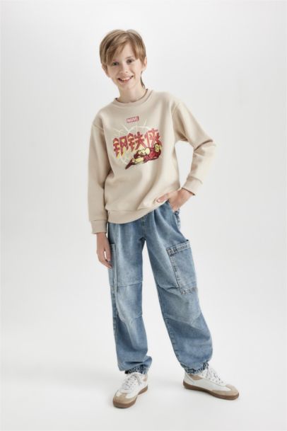 Boy Marvel Comics Regular Fit Crew Neck Thick Sweatshirt