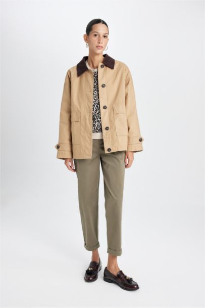 Polo Yaka Mevsimlik Hafif Mont Düğmeli Cepli Apoletli Basic Düz