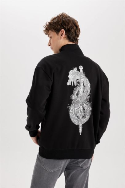 Vıkıngs Boxy Fıt Dik Yaka Baskılı Sweatshirt