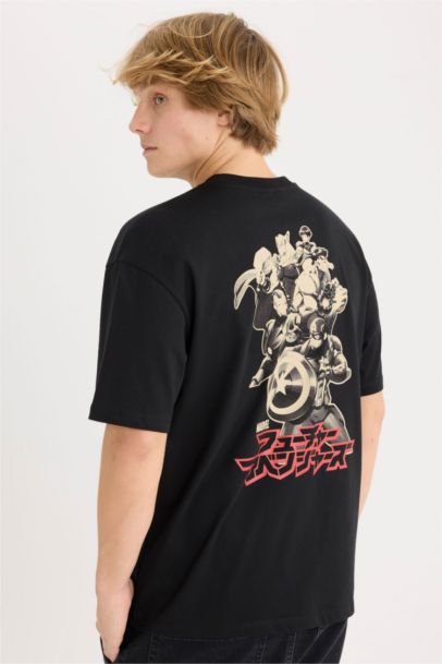 تيشيرت قطن اوفر سايز نص كم برقبة مستديرة من مارفل