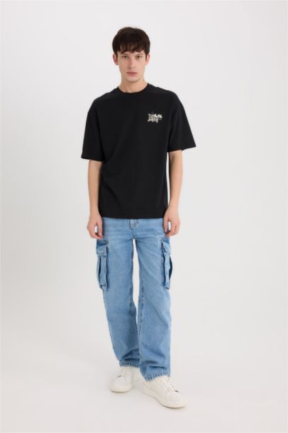 تيشيرت قطن اوفر سايز مطبوع برقبة مستديرة من توم وجيري