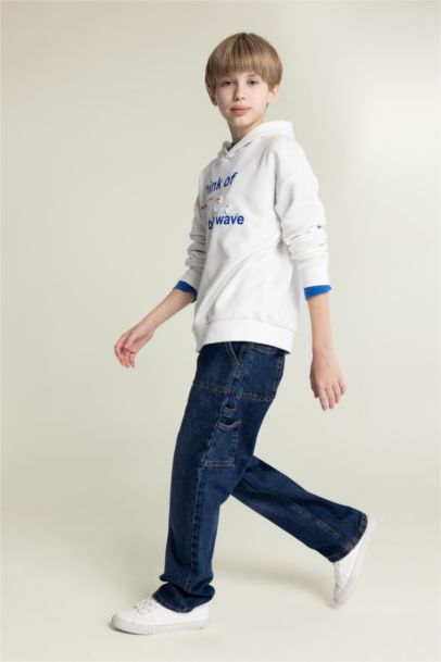 بنطلون اولادي وايد ليج جينز برجل عادية