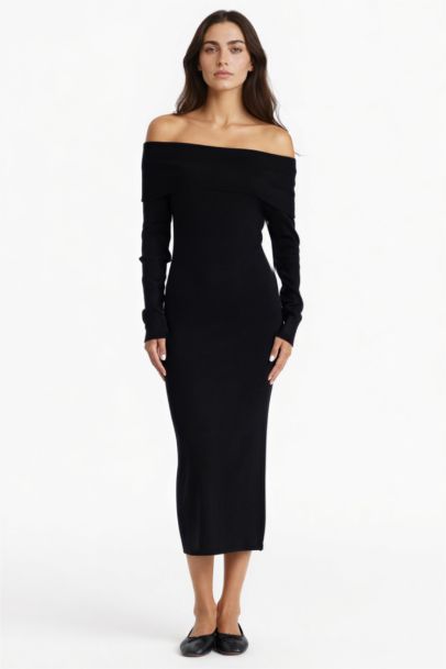 Платье с длинными рукавами и открытыми плечами Fitted Ribana Midi