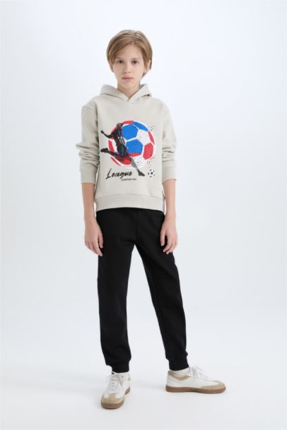 2'li Takım Kapüşonlu Baskılı Sweatshirt Beli Lastikli Eşofman Altı Erkek Çocuk