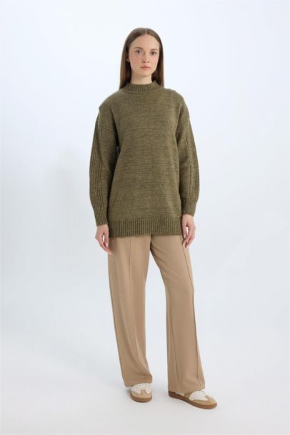 Pantalon basique en crêpe à taille élastique Coupe relax