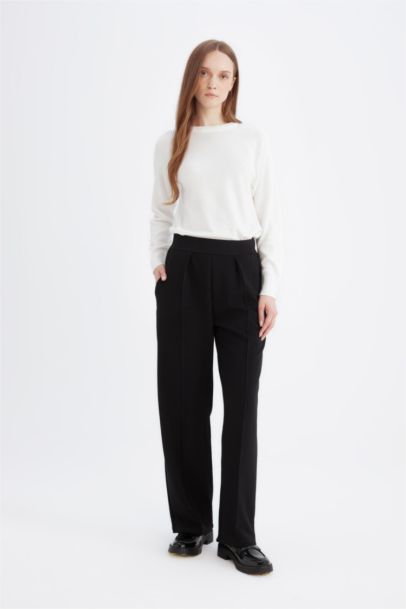 بنطرون سادة كريب قصة مريحة وخصر مطاطي