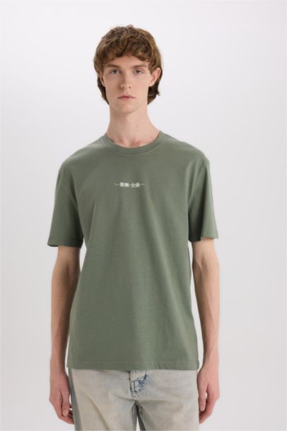 %100 Pamuk Art Hokusai Regular Fit Bisiklet Yaka Sırt Baskılı Kısa Kollu Tişört