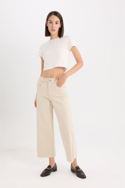 Culotte Fit Wide Leg Gabardine Trousers