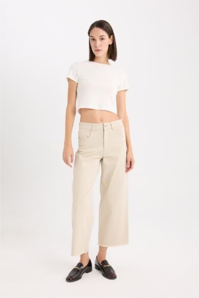 Culotte Fit Wide Leg Gabardine Trousers