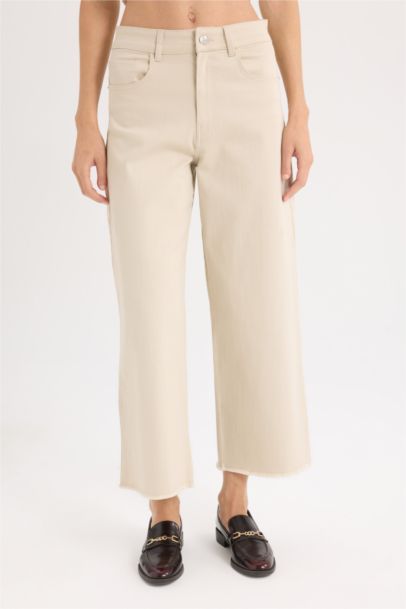 Culotte Fit Wide Leg Gabardine Trousers