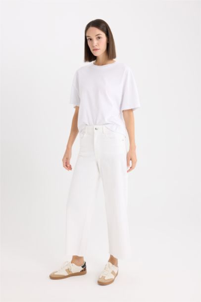 Culotte Fit Wide Leg Gabardine Trousers