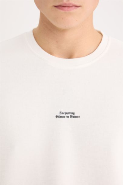 Boxy Fıt Bisiklet Yaka Baskılı Kısa Kollu Tişört