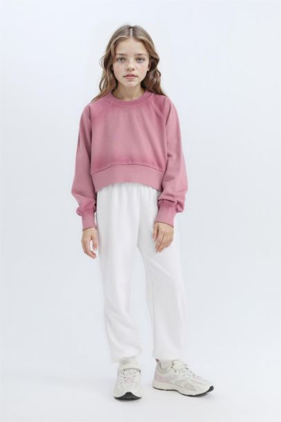 Girl Relax Fit Crew Neck Crop Basic Sweatshirt