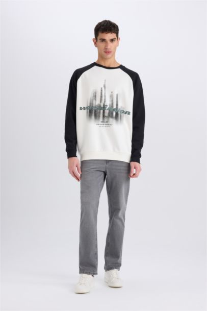 سويت شيرت اوفر سايز مطبوع بياخة مستديرة