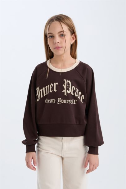 Girl Relax Fit Printed Soft Furry Inside Sweatshirt