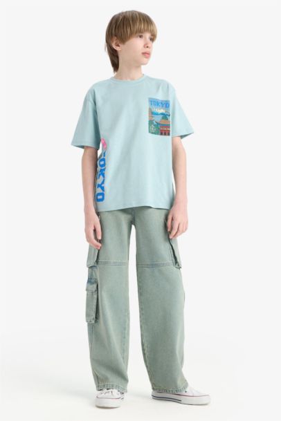 Beli Lastikli Kargo Cepli Düz Paça Jean Pantolon Erkek Çocuk