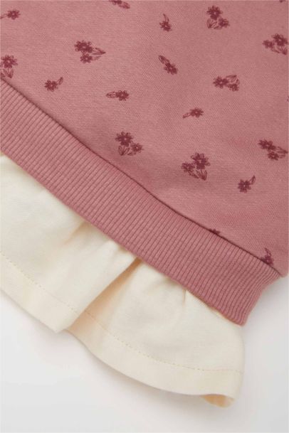 سويت شيرت زهري قصة عادية برقبة مستديرة ببطانة ناعمة للبيبي بنت