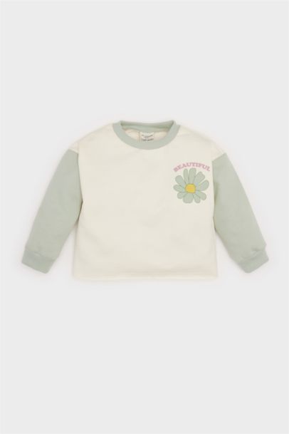 سويت شيرت زهري قصة عادية برقبة مستديرة ببطانة ناعمة للبيبي بنت