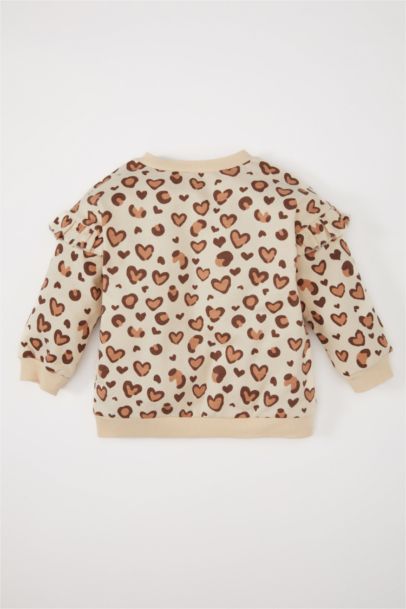 Sweat-shirt fin à motif Léopard à Col Rond et intérieur doux pour bébé Fille
