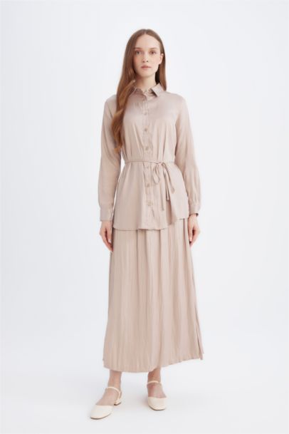 تونيك ستان بيزك سادة قصة مريحة بياقة قميص