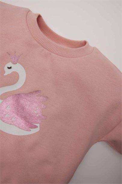 Sweatshirt à col rond avec imprimé avec détails au bas du sweat pour bébé fille